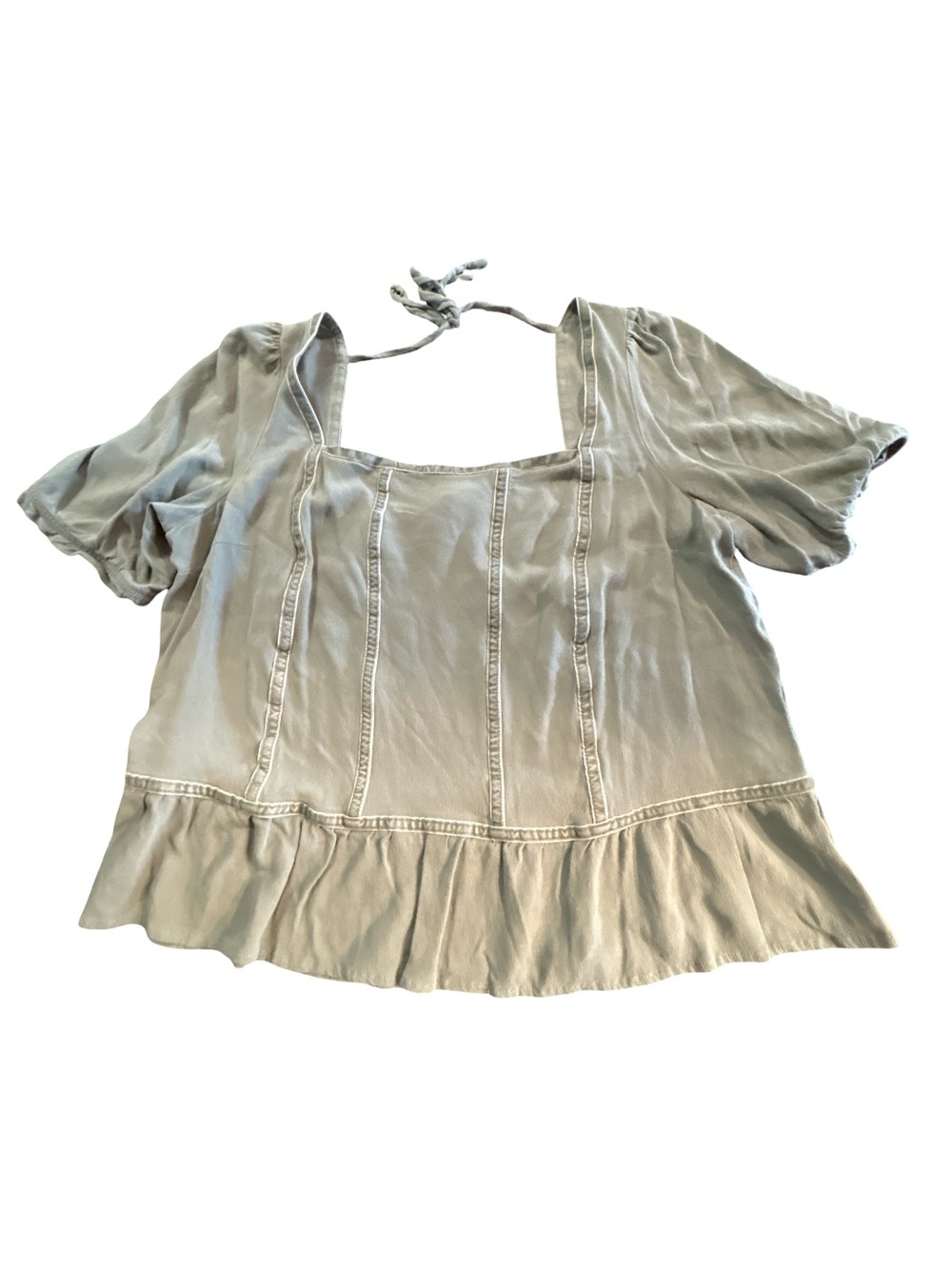 SO Kohl’s Olive Sage Green Cottagecore Square Neck Peplum Tie Back Top Size XL